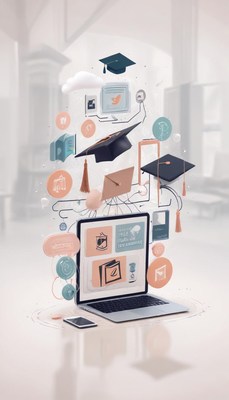Digital learning concepts with graduation themes