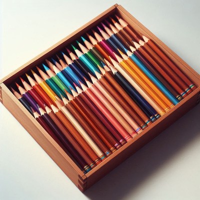 Colorful wooden pencil set in craft box