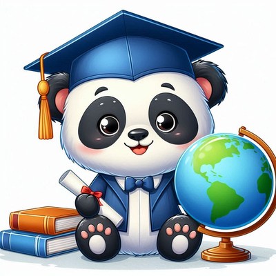 Adorable panda graduate with globe and books