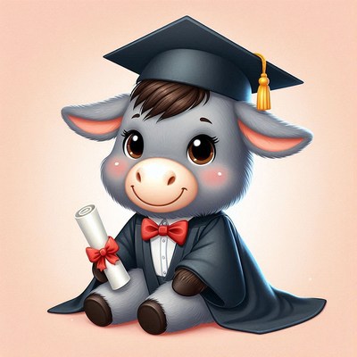 Cute cartoon calf graduating in cap and gown