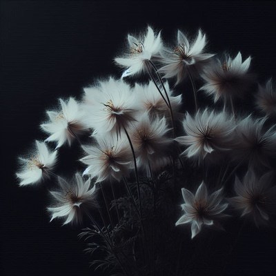 Soft white flowers against dark background