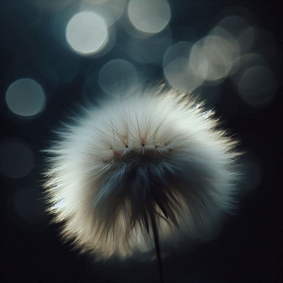 Dandelion fluff under soft ambient light