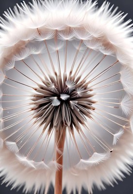 Detailed close-up of dandelion puff in soft light