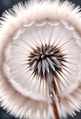 Close-up view of dandelion seed head in soft light