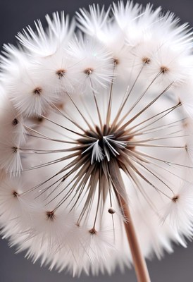 Close-up of dandelion seed head against gray background
