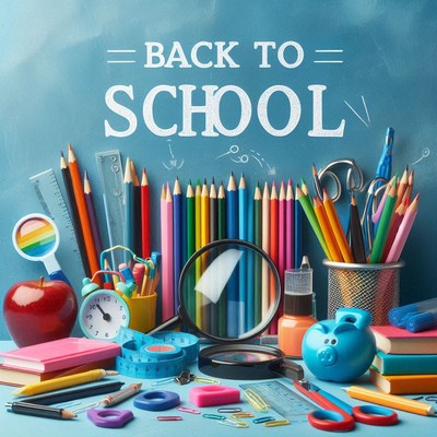 Colorful school supplies on table for back to school