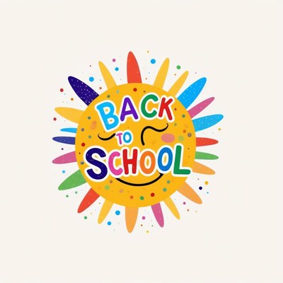 Colorful back to school graphic with sun motif