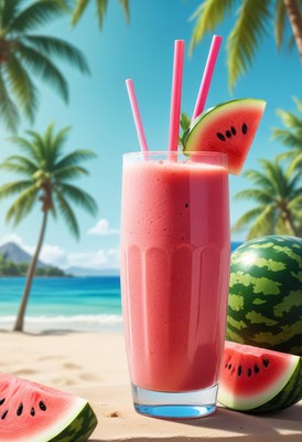 Refreshing watermelon smoothie at beachside paradise