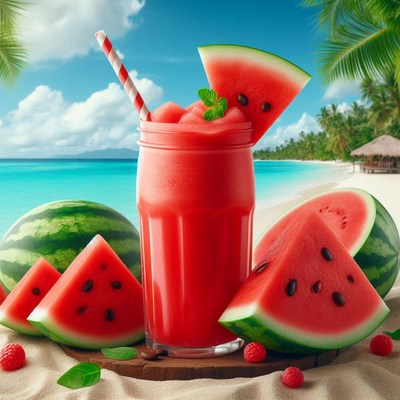 Refreshing watermelon drink on tropical beach