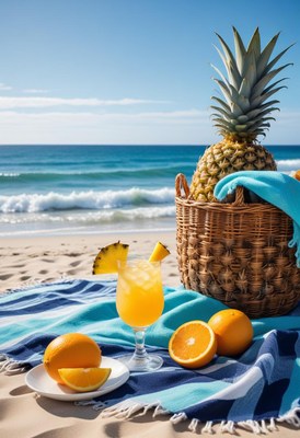 Refreshing tropical drink with pineapple at the beach