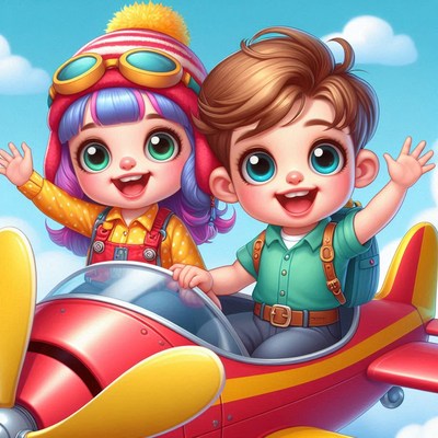 Children enjoying a joyride in a colorful airplane