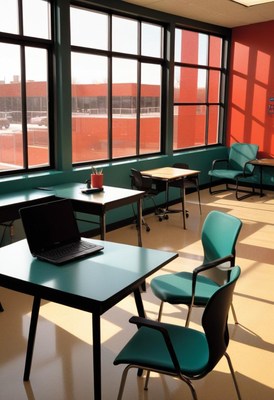 Bright modern workspace with large afternoon windows