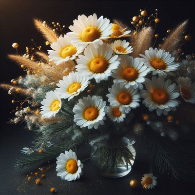 Fresh daisies in elegant vase arranged for display