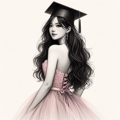 Graduate in elegant gown with cap on special day