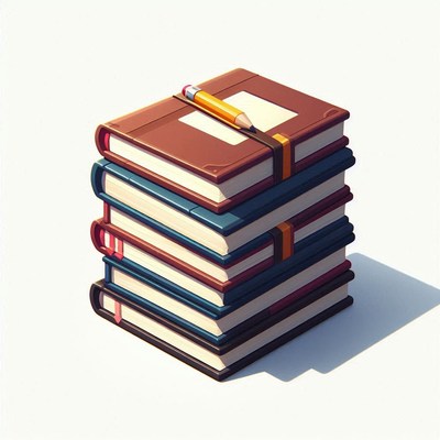 Stacked books with pencil on top in minimalist style