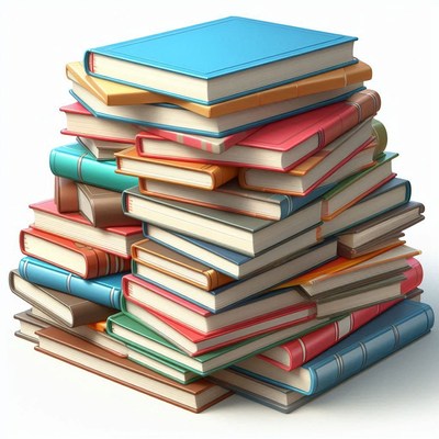 Stacked colorful books on a white background