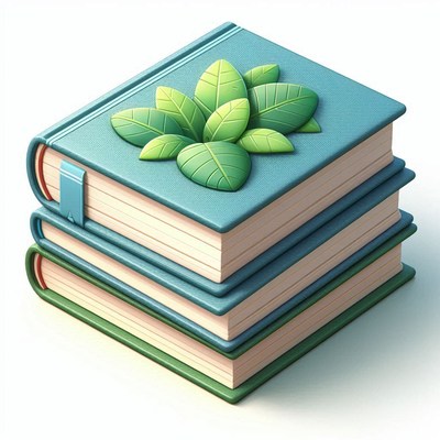 Stacked books with leaf design on a simple background