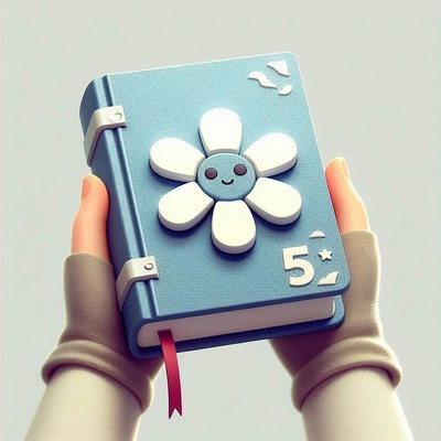 Hands holding a cute blue notebook with flower design