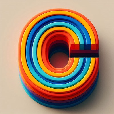 Colorful stacked letter c on cream background