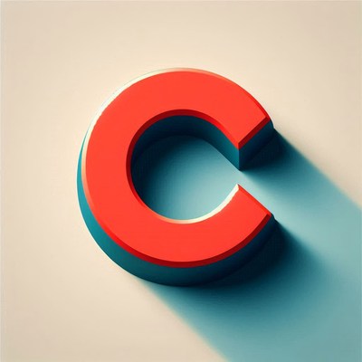 Red 3d letter c casting a shadow on a light background