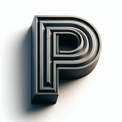 Three-dimensional sculptural letter p on white background