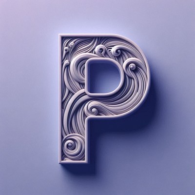 Stylized letter p with swirling patterns and textures