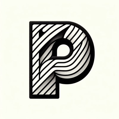 Graphic black and white letter p with striped design