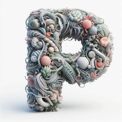 Creative sculpted letter p with organic details