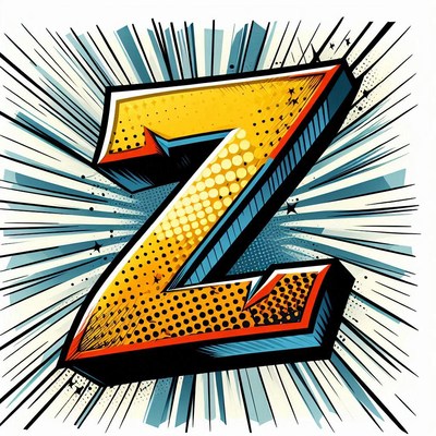 Bold yellow comic letter z with explosive background