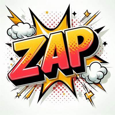Colorful comic style zap illustration with lightning effects