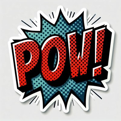Comic style pow graphic with bold red text