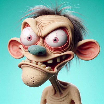 Cartoon character with wild hair and unique traits