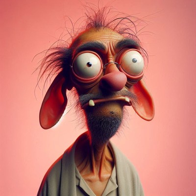 Unique cartoon character in studio lighting