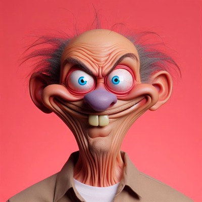 Wild-haired cartoon character on pink background