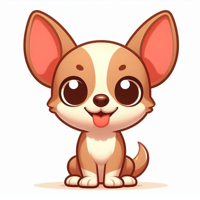 Cute cartoon chihuahua sitting with happy expression