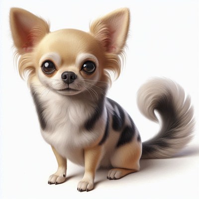 Charming chihuahua with distinctive coat poses for camera