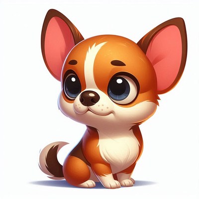 Cute cartoon corgi puppy sitting with big eyes