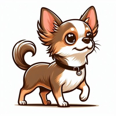 Cute cartoon chihuahua walking with joyful expression