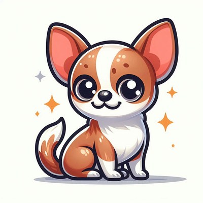 Cute cartoon chihuahua with big eyes and sparkles