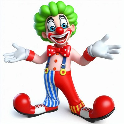 Colorful cartoon clown performing at a children's party