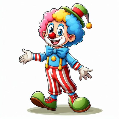 Colorful cartoon clown dancing cheerfully in costume