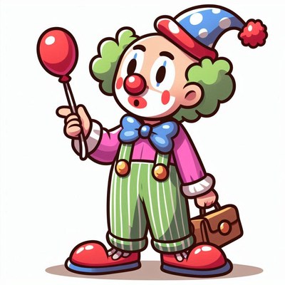 Happy clown holding balloon at a festive celebration