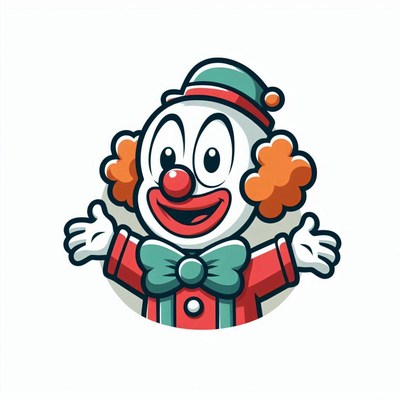 Colorful cartoon clown character with cheerful expression