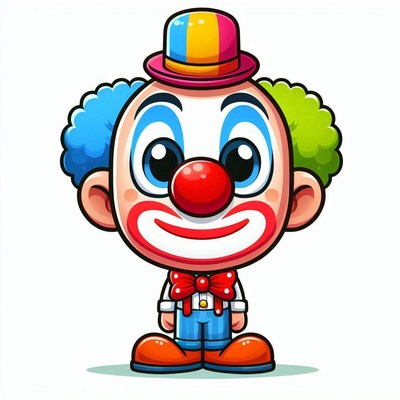 Colorful cartoon clown with big red nose and hat