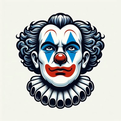 Colorful clown face with blue and red makeup