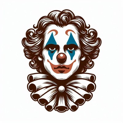 Creepy clown with bold makeup and ruffles