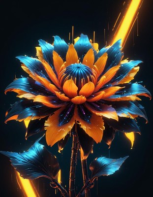 Vibrant blue and orange flower with glowing details