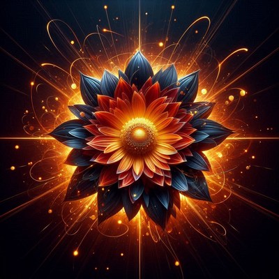 Vibrant flower mandala design with fiery accents