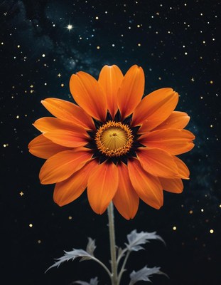 Orange flower against starry night sky