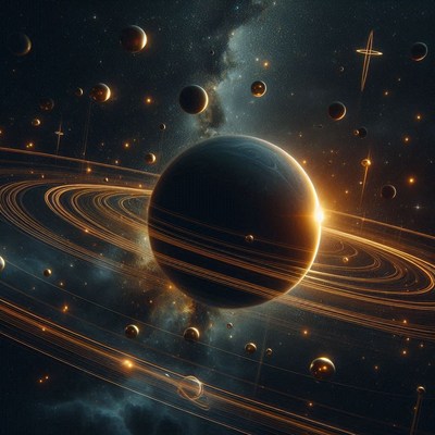 Cosmic view of planets and rings in deep space